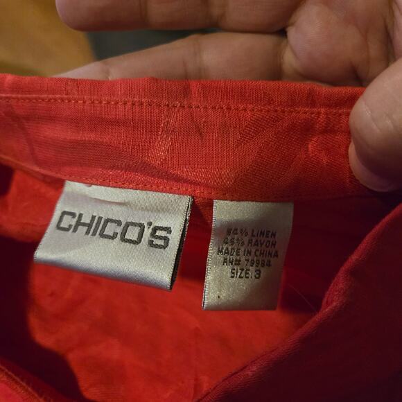 Chico’s Red Linen Blend Button Down Top Women’s Size 3 XL Long Sleeve - Picture 3 of 7